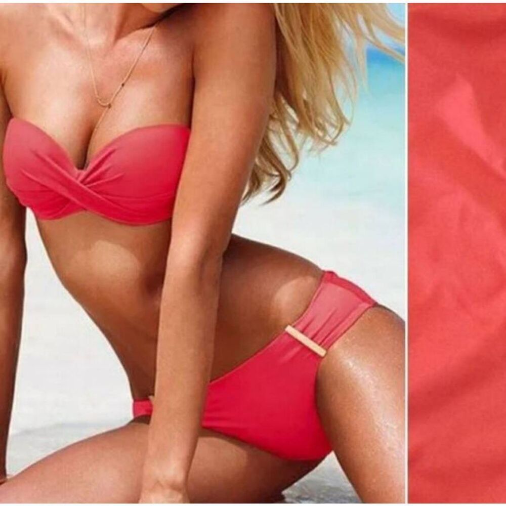Victoria's Secret 2014 Coral Side Logo Lowrise Bikini Swim Bottoms Large NWOT